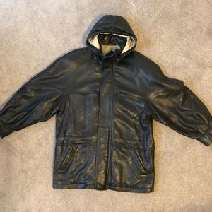 Marc Black Leather Hooded Jacket